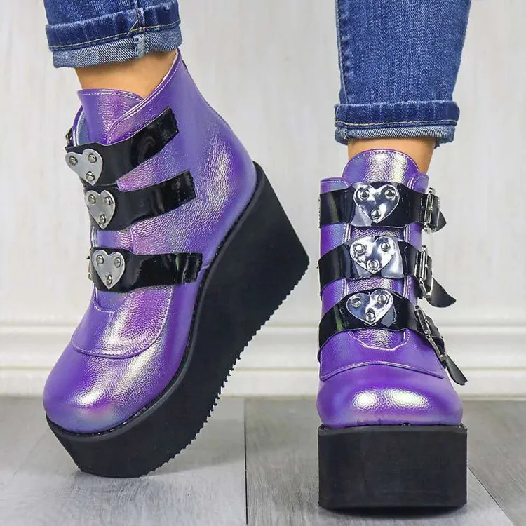 

Women Sexy Modern Boots Buckle Straps Height Increasing Wedges Platform Women Brand Ankle Boots Ladies Shoes Sapatos Femininos