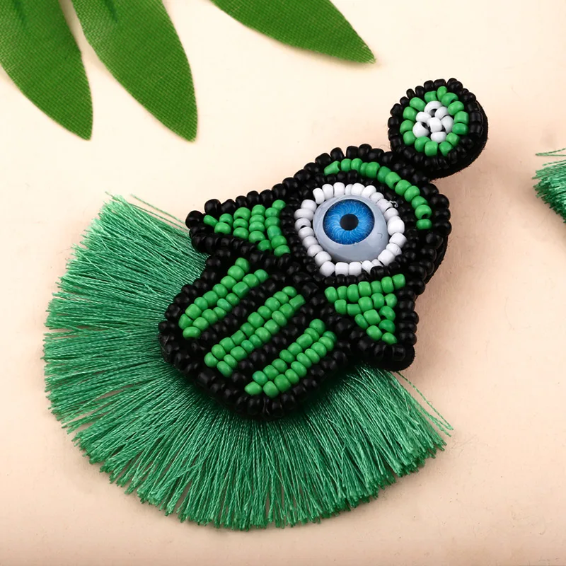 Богемные длинные серьги с кисточками для женщин эффектная рука Фатимы сглаза