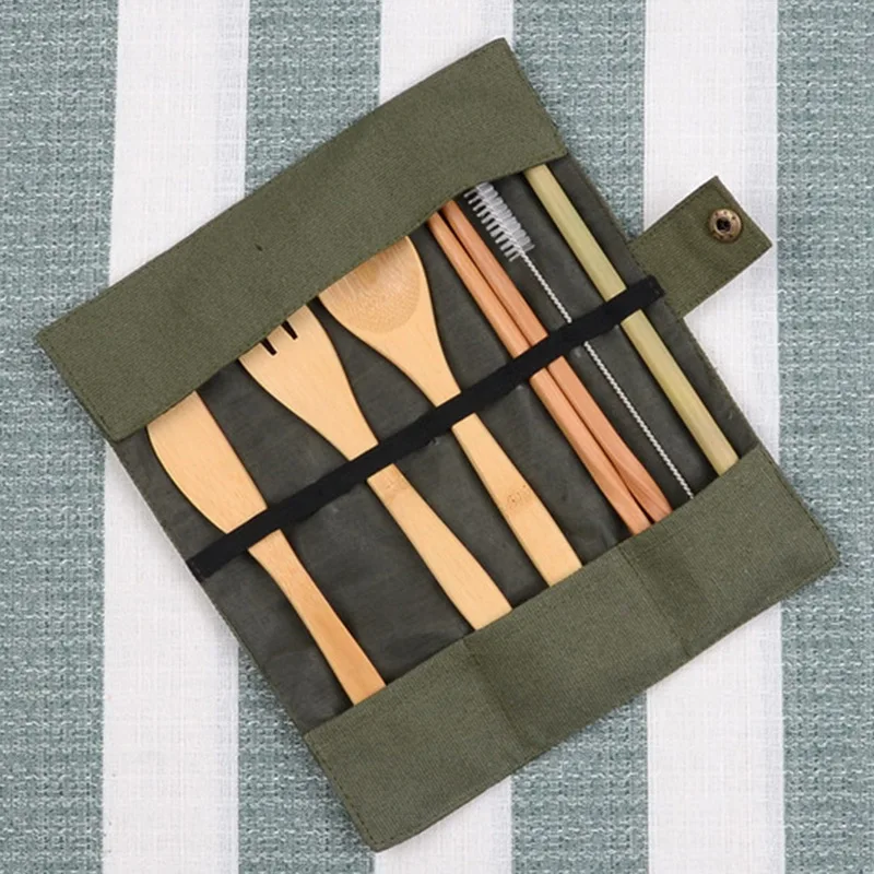 Бамбуковая посуда деревянный набор столовых приборов для путешествий