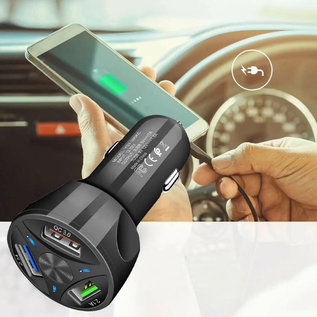 

Qc 3.0 Fast Charging USB Three-port Car Charger Practical Portable Charger Durable Car Charger