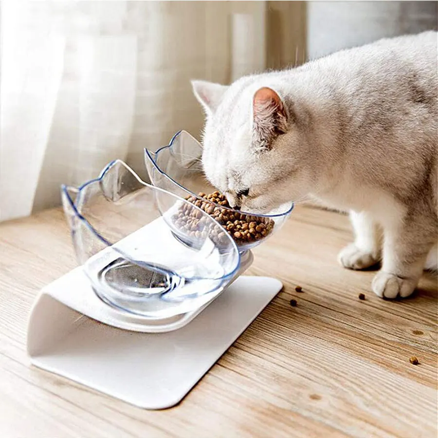 

Non slip Double Cat Bowl with Raised Stand Pet Food Cat feeder Protect Cervical Vertebra cat food bowl for dogs Pet Products