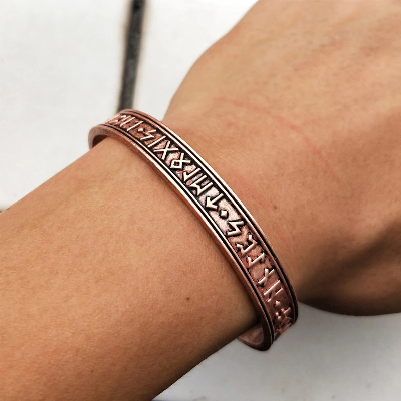 

Dropshipping Men's Handmade Nordic Rune Bangle Viking Gold Silver Rose Color Alloy Material for Male's Jewelry Gift