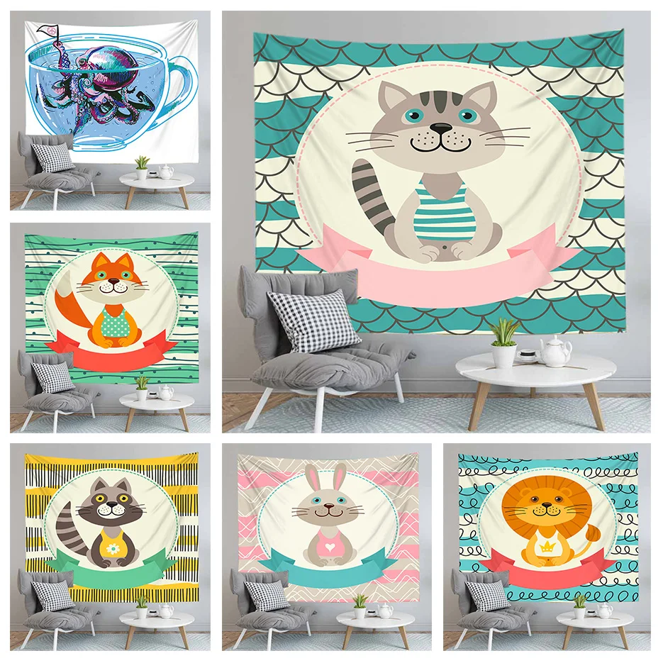 Милый Животные узор гобелен Спальня покрывало для декора Настенный Одеяло собак