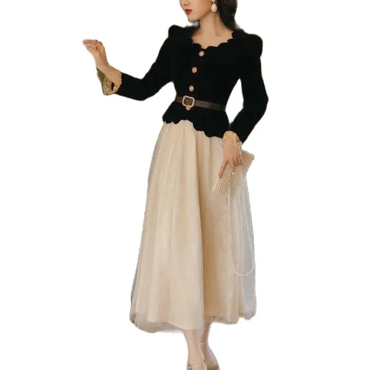 

Dress Sets Women Spring Vintage Elegant Female Holiday All-match Slim Long Sleeve Tops Korean Ladies 2 Piece Outfits Temperament