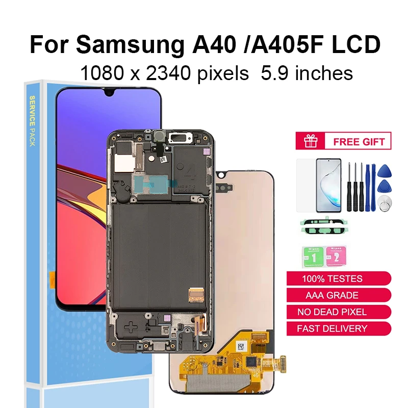 

5.9" Original Super AMOLED For Samsung A40 2019 LCD A405 A405FM/DS LCD Display Touch Screen Replacement Parts With Frame