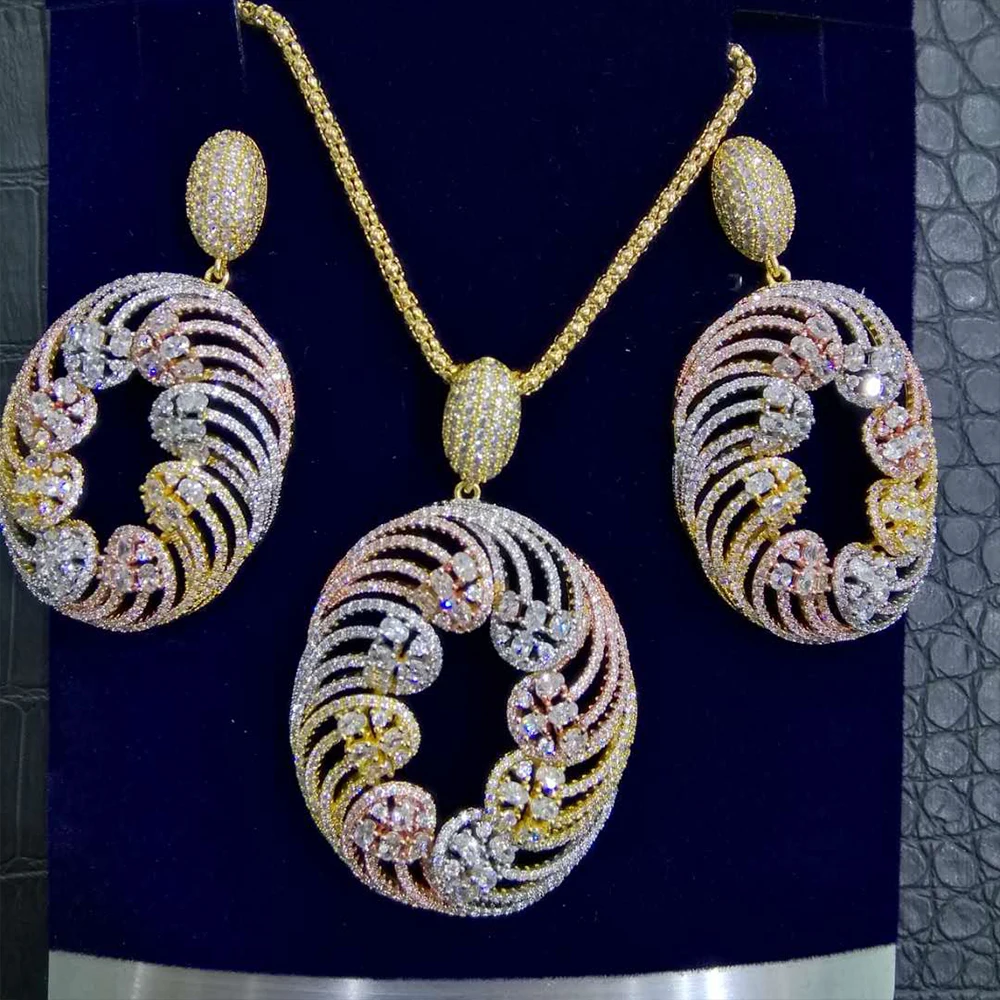 

GODKI большой модный роскошный геометрический эффектный набор украшений для женщин Свадебная вечеринка полный Циркон Дубай Свадебный компле...