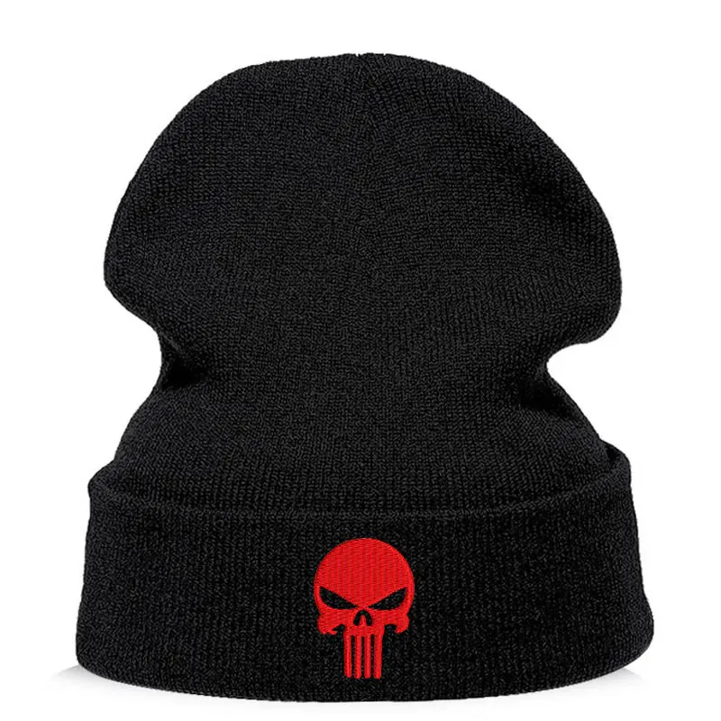 Beanie шляпа Skullie шапка, вязаная шапка-носок Зимняя Вышивка в стиле панк Для мужчин Для женщин для мальчиков и девочек подростков уличных танцев череп Skelton черный, белый, серый - Цвет: Black red