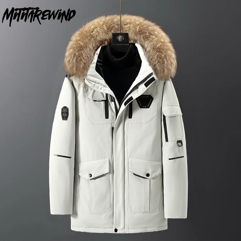-30 Degree Winter Jacket Men White Duck Down Parkas Fashion Hooded Fur Collar Down Coat Men Thick Keep Warm Outwear Men Clothing