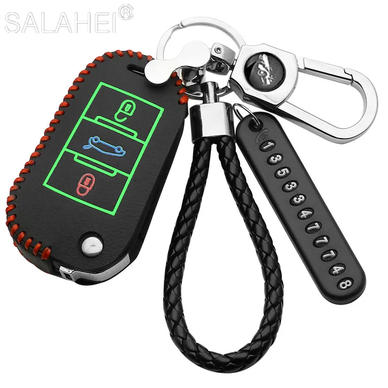 

Leather Car Key Case Cover For Peugeot 301 308 308S 408 2008 3008 4008 508 207 307 308 407 For Citroen C4 Accessories Key Ring