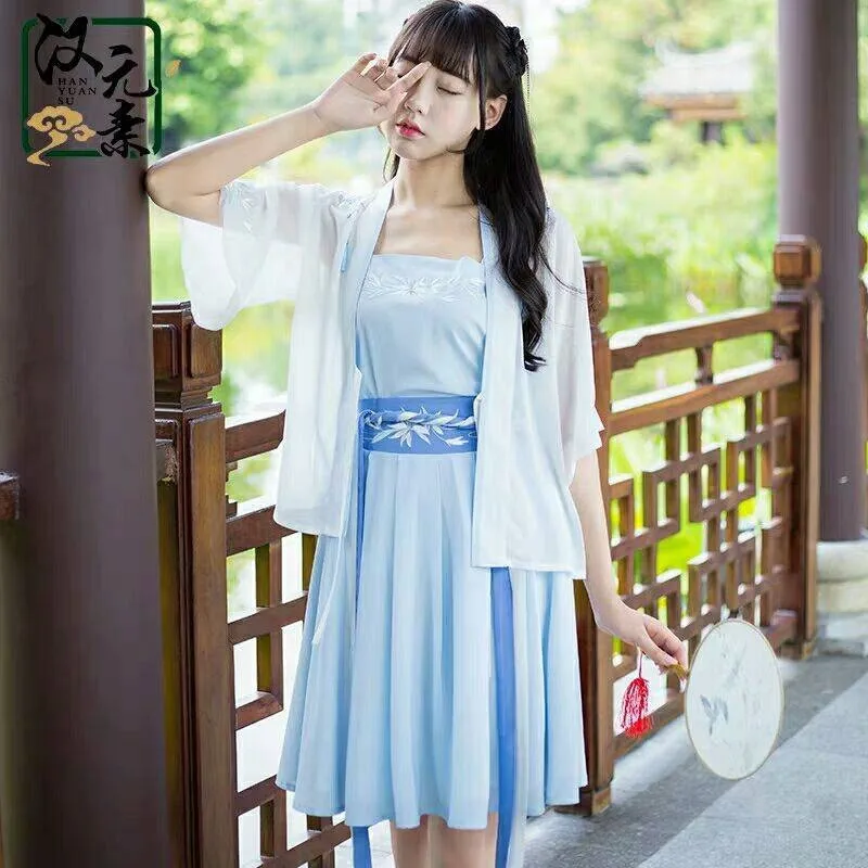 Женское Хлопковое платье hanfu облегающее в китайском стиле с запахом Корейском