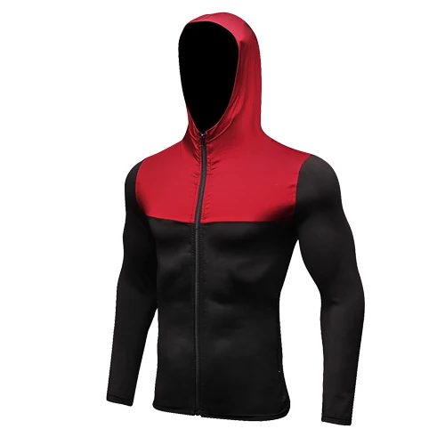 Black Red-9003 Мужская осенняя и зимняя спортивная одежда для фитнеса и бега, тренировочная одежда на молнии, Повседневная Толстовка с капюшоном, ветрозащитное быстросохнущее пальто для мужчин - Цвет: Black Red-9003