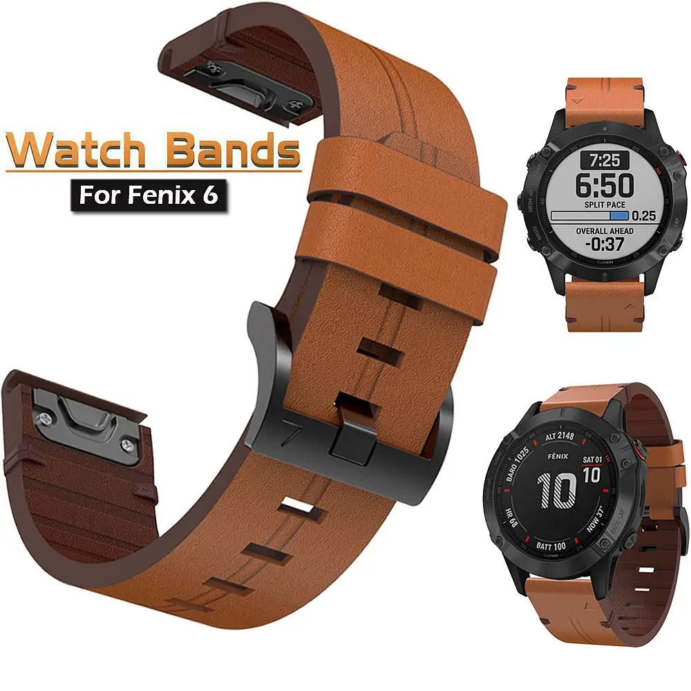 Ремешок кожаный 22 мм для смарт часов Garmin Fenix 6 /6Pro/5/5Plus/Instinct быстросъемный браслет
