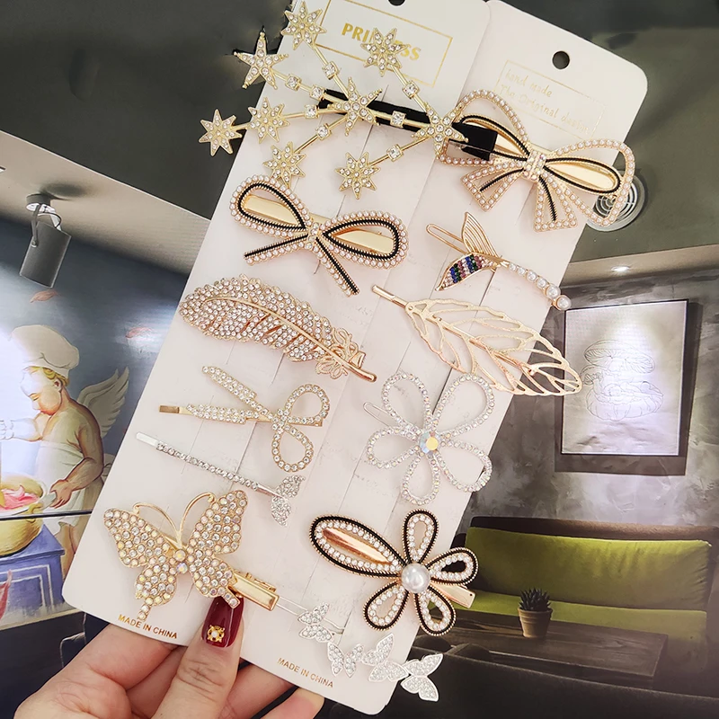

New Pearl Crystal Hair Clip For Women Korean Hairpins Girl Geometric Hair Barrettes hair clips for women