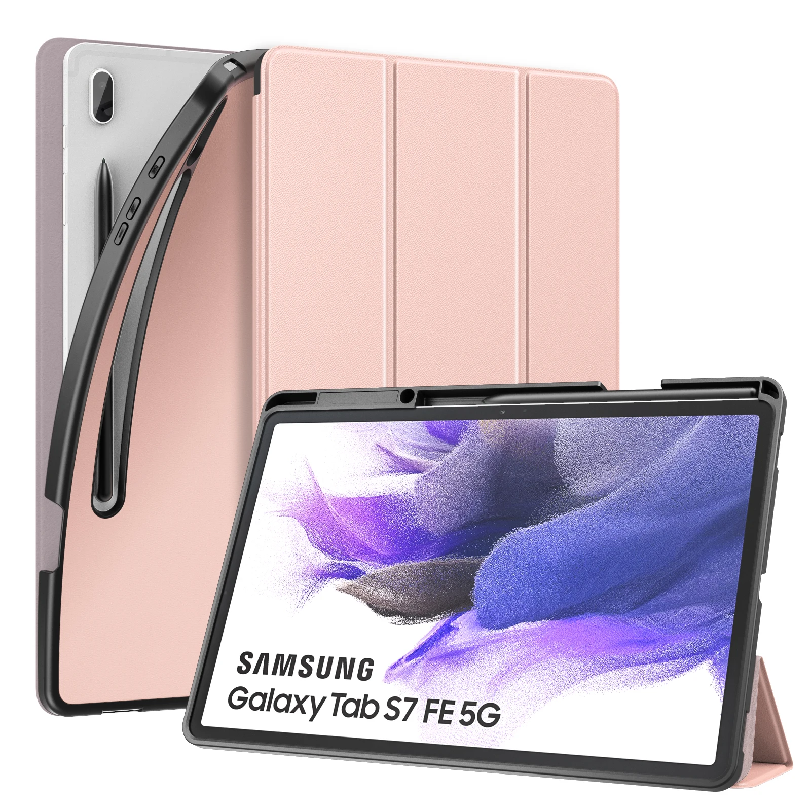 Чехол для Samsung Galaxy Tab S7 FE 12,4-дюймовый 2021 (SM-T730/T736B) и Galaxy Tab S7 плюс 2020, защита от удара, складываются в три раза, с функцией подставки
