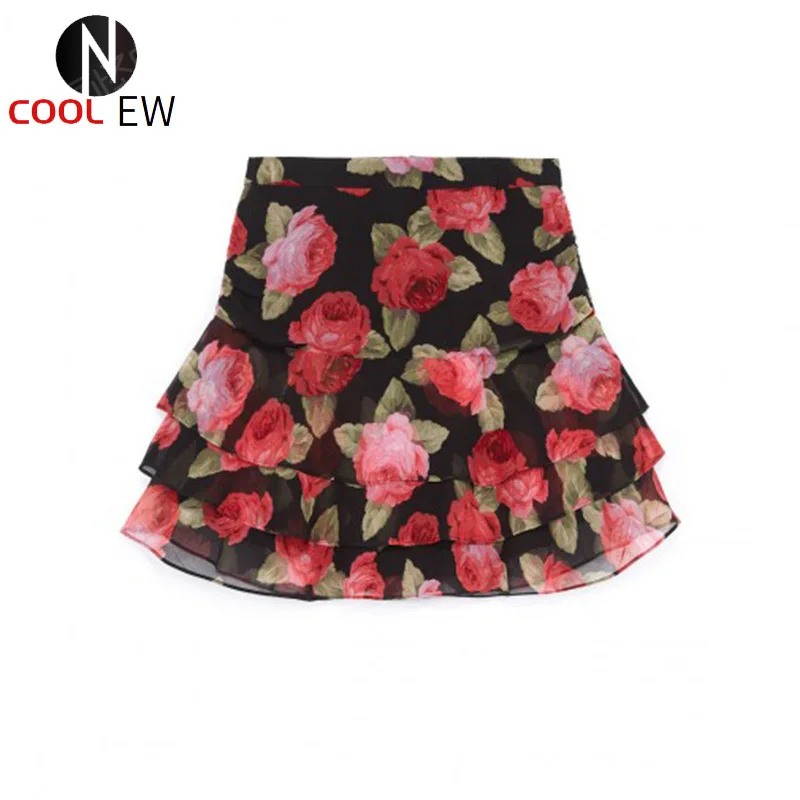 

Top Quality Flower Floral Printed High Waist Ruffled Short Mini Skirt