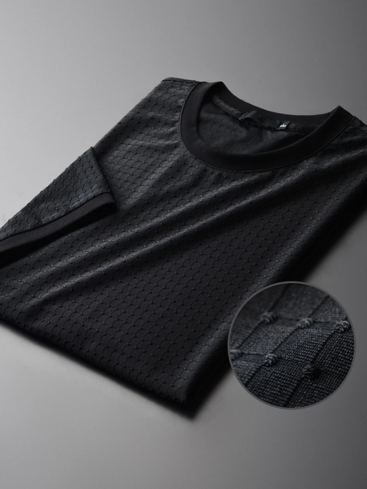 

Classic Yarn-dyed Checked Fabric Fashion Dark Grain Men's T-shirts New O-neck Slim Fashion Men's Short Sleeve T-shirts M-3XL 4XL