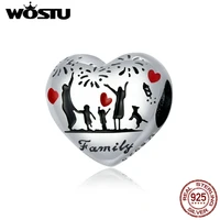 wostu family charms real 925 sterling silver heart bead pendant fit original bracelet necklace thanksgiving jewelry gift cqc1634