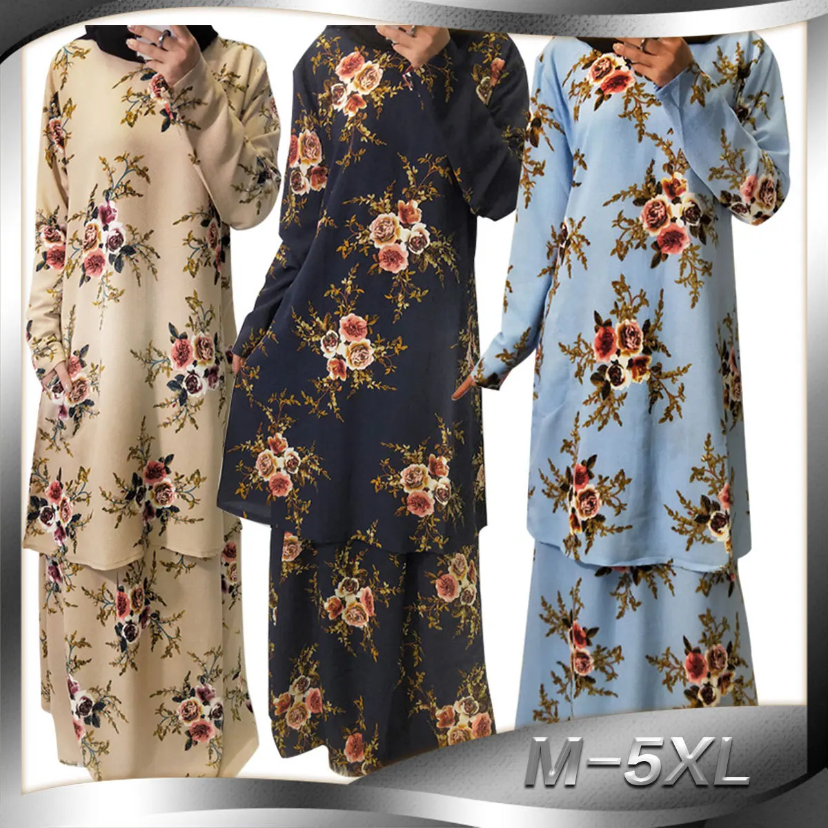 Модный повседневный костюм в мусульманском стиле с принтом рубашка длинными