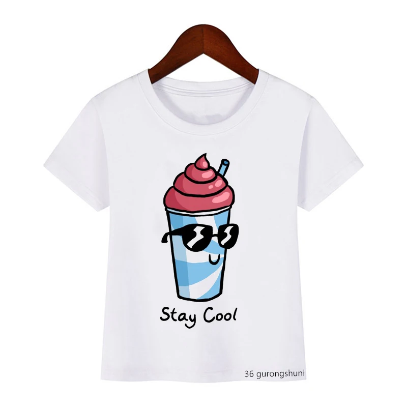 

2020 new products boy/girl t-shirt cute and fun milk tea and ice cream cartoon print t shirt custom summer children clothing top