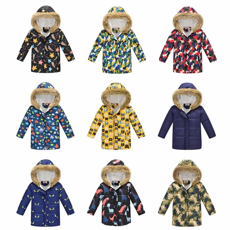 

Winter Coat For Baby Boys Girls Clothes Warm Long Camouflage Down Jacket With Fur Collar And Hood Children Jacket 3-10Y