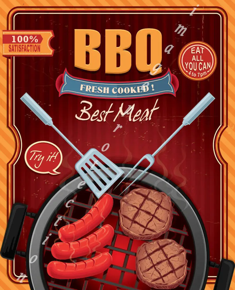 

BBQ BEST MEAT AMERICAN DINER METAL TIN SIGN POSTER WALL PLAQUE