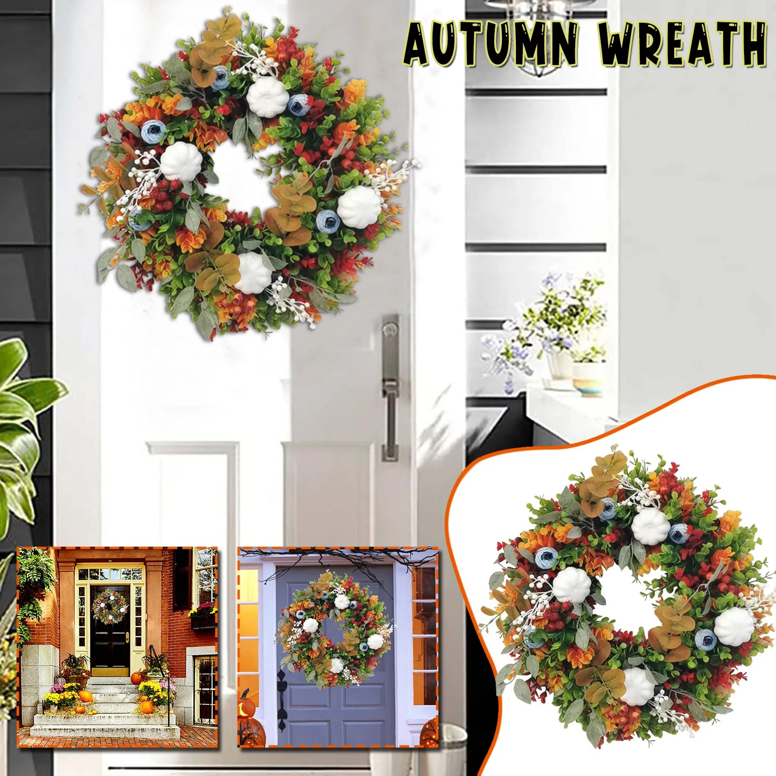 

Creative Autumn Decoration Eucalyptus Color Thanksgiving Day Wreath Home Decor 35/45cm Garlands Wall Door Ornaments Fall Decors