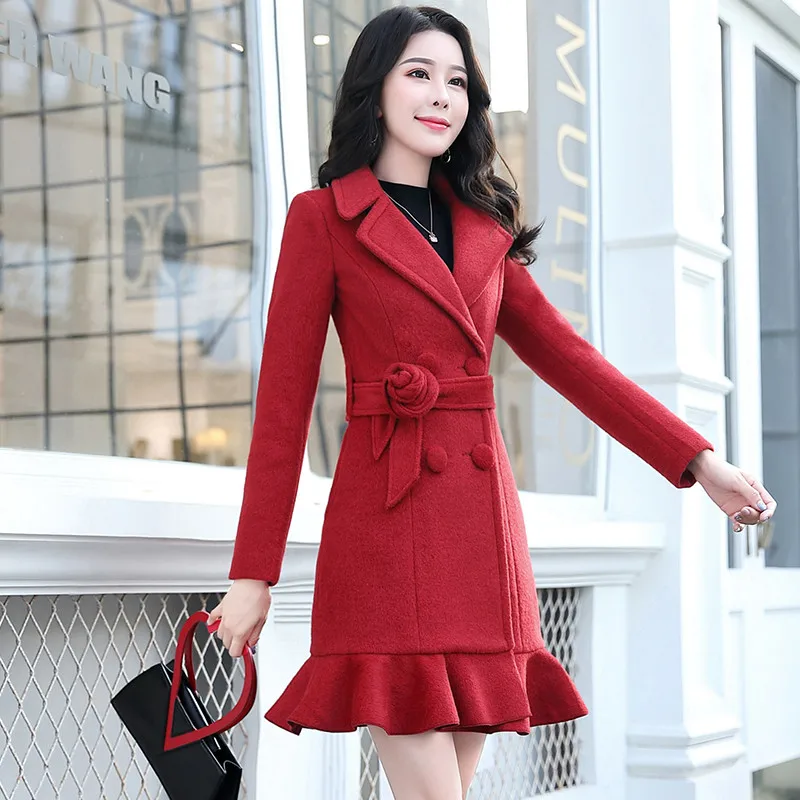 Шерстяное пальто для женщин 2019 осенне-зимнее новое однотонное розовое синее