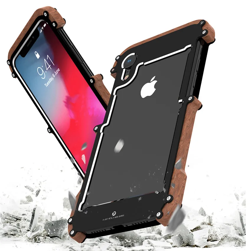 

Phone Case For iPhone XS Max Original R-Just Wood Bumper Metal Case For iPhone XS XR Aluminum Frame Phone Cases Accessories