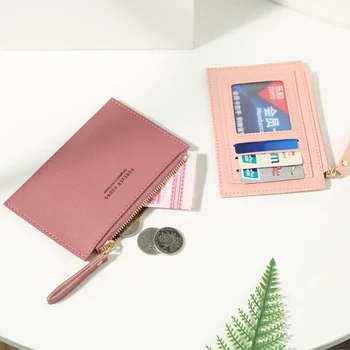 Men and women ID card holder PU zipper small coin purse credit card holder solid color business card case business card holder 1
