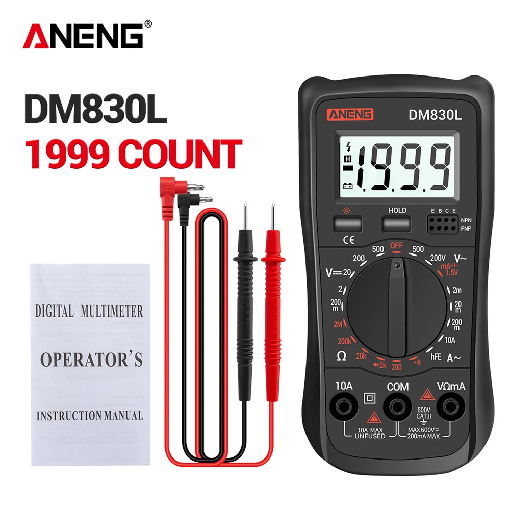 

Цифровой мультиметр Aneng Dm830l 1999 тестеры электрический транзистор Емкость Dc / Ac мультиметр с ЖК-подсветкой