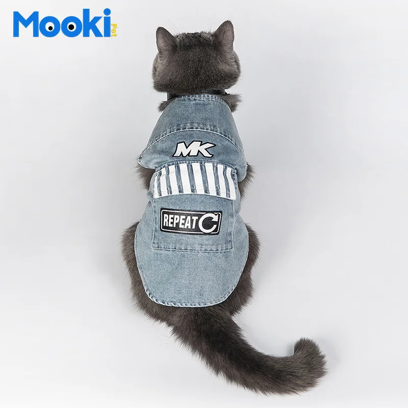MOOKIPET одежда для кошек и собак модный джинсовый жилет с улыбкой Мопсов