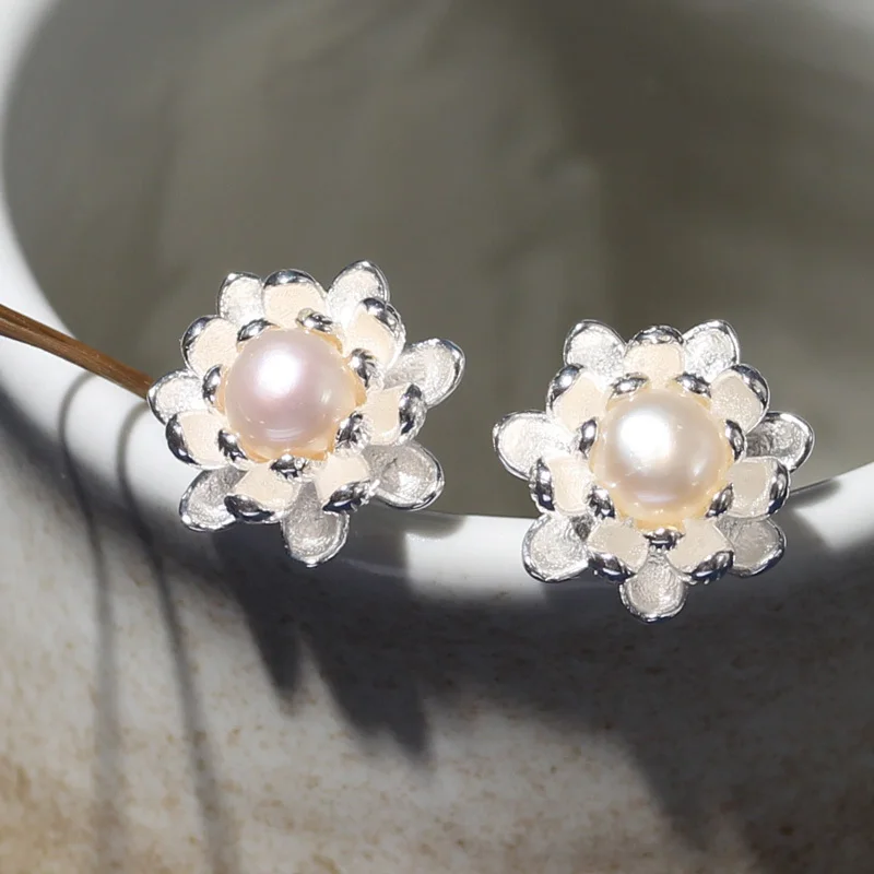 Серьги из стерлингового серебра 925 пробы серьги лазурита жемчуга цветов лотоса