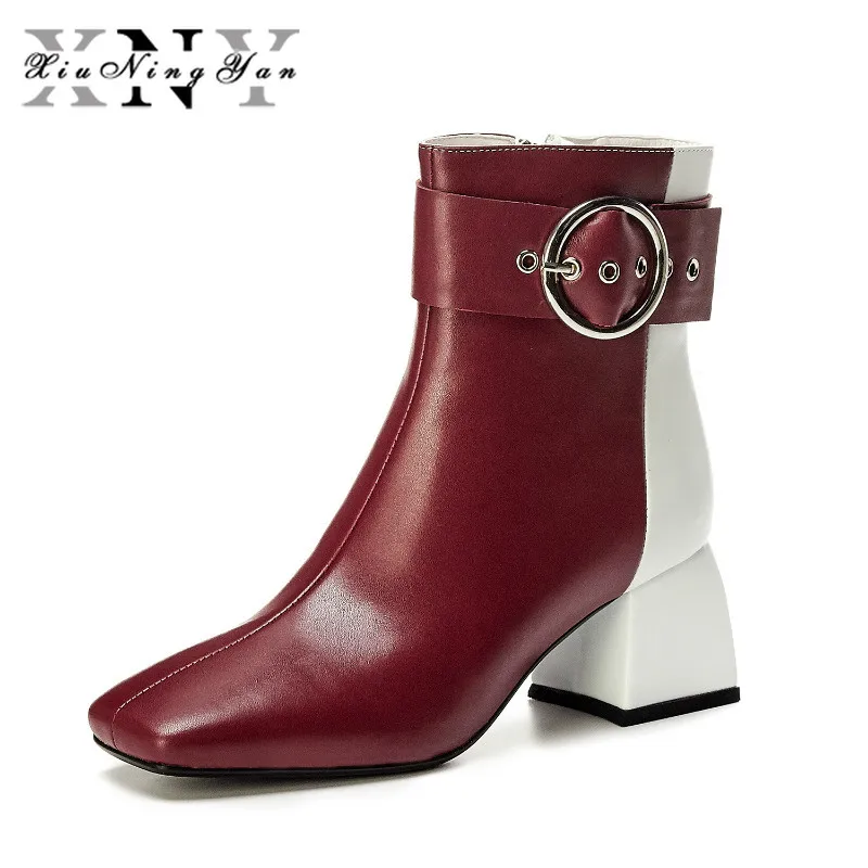 

Xiuningyan Fashion Women's Boots 100% Genuine Leather Ladies Martin Boots Handmade Soft Leather Autumn Basic Short Boots Woman