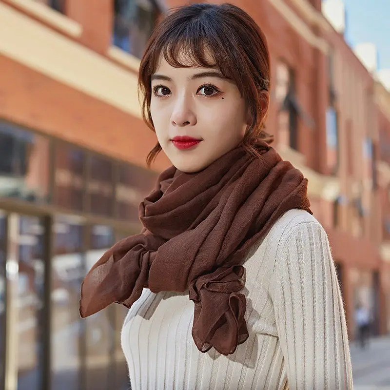 Хлопковые и льняные шарфы однотонная накидка шаль роскошный брендовый