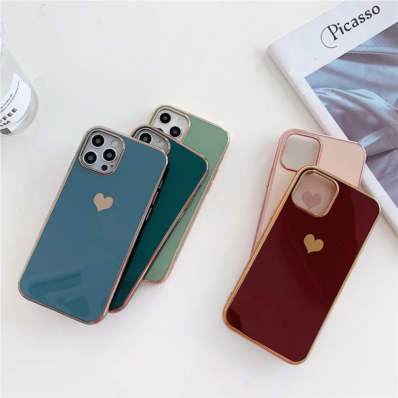 

Luxury Electroplated Cute Love Heart Phone Case For iPhone 11 12 Pro MAX XS Max XR X SE 2020 8 7 Plus Soft TPU Silicone Cover