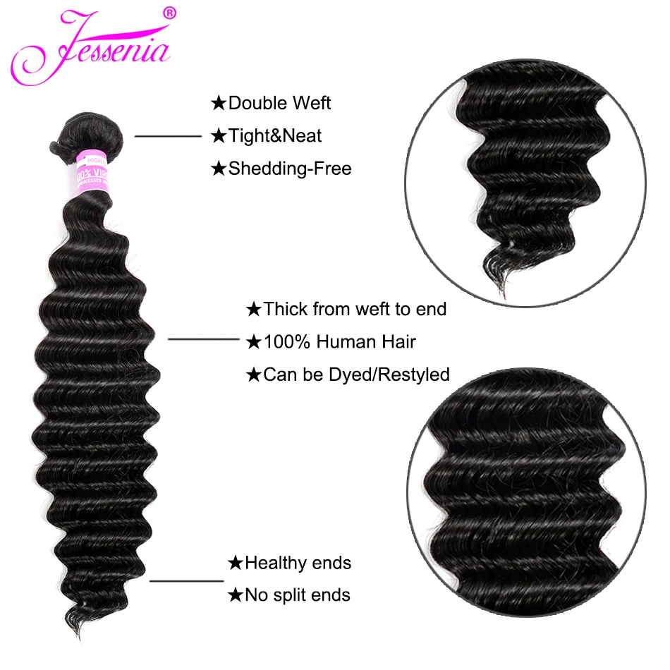 Глубокие волнистые пучки с закрытием перуанские волос человеческие волосы Remy