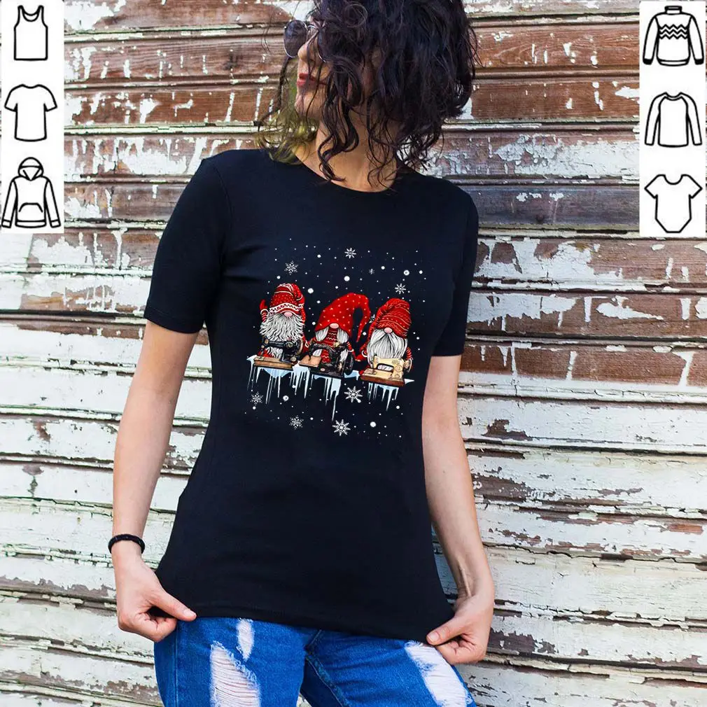 

Hanging With Red Gnomies Sewing Machine Christmas Women's T-Shirt