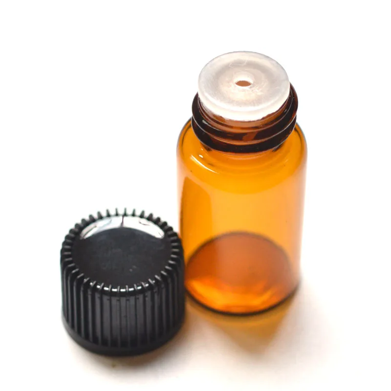 

100pcs Small 3ml Amber Glass Essential Oil Bottle with Orifice Reducer Screw Cap Sample Glass Vials