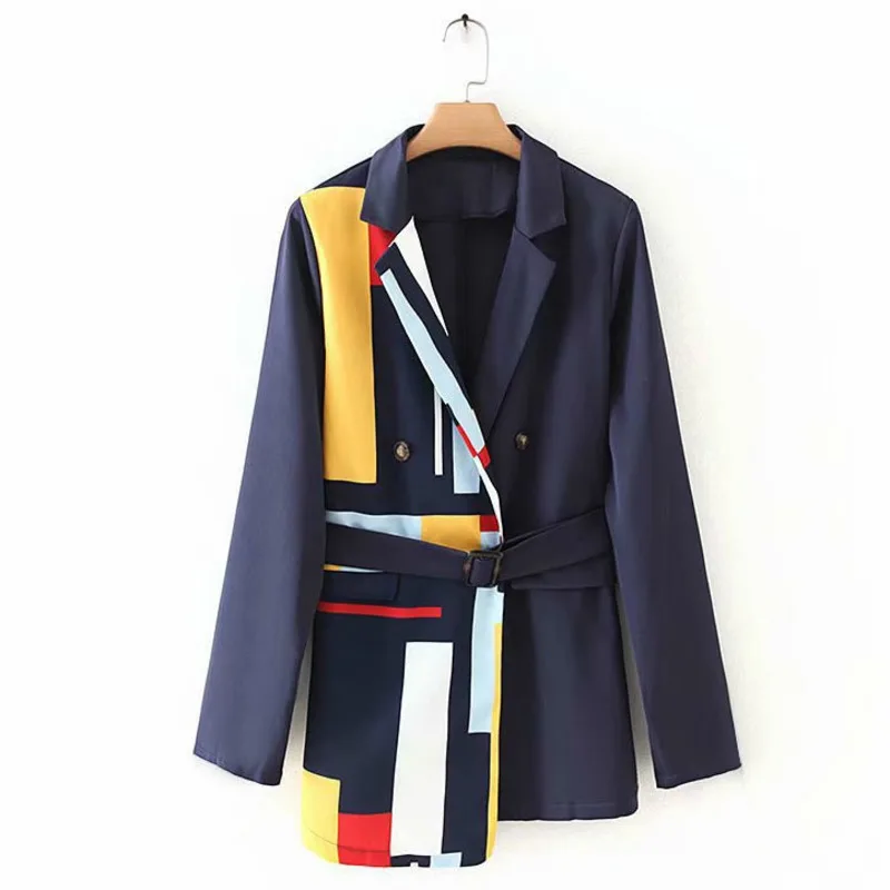

Новый милый осенний Блейзер Nowsaa 2021, Женская куртка в стиле пэчворк, женский костюм на шнуровке, офисное пальто в Корейском стиле с контрастн...