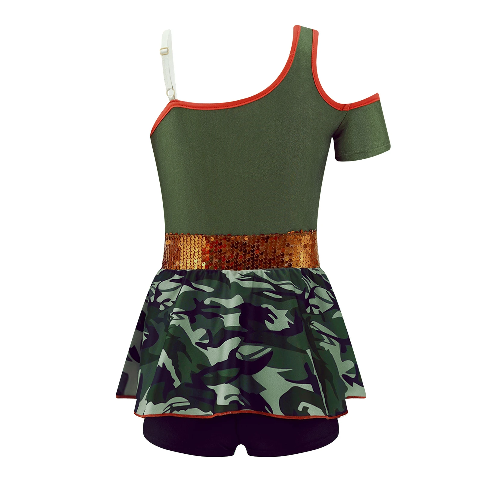 Disfraz de Halloween para ni&ntilde;os y ni&ntilde;as, Mono corto con lentejuelas y estampado de camuflaje para baile y fiesta-1