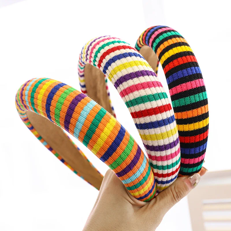 

Colorful Rainbow Headband Padded Sponge Hairband Adult Knit Hair Band Girls Patchwork Bohemian Hair Accessories Turban Adult
