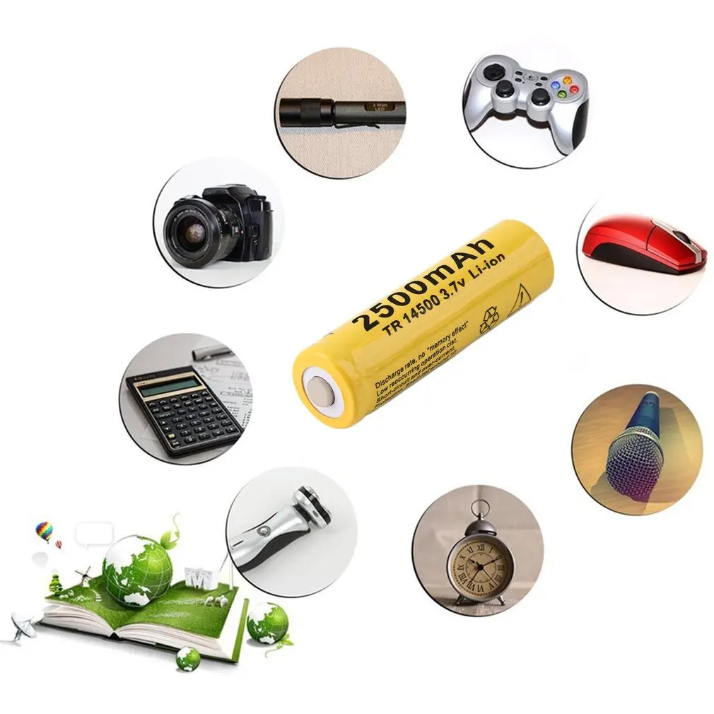4 шт./компл. 14500 батарея 3 7 V 2500mAh перезаряжаемая liion для светодиодного фонарика