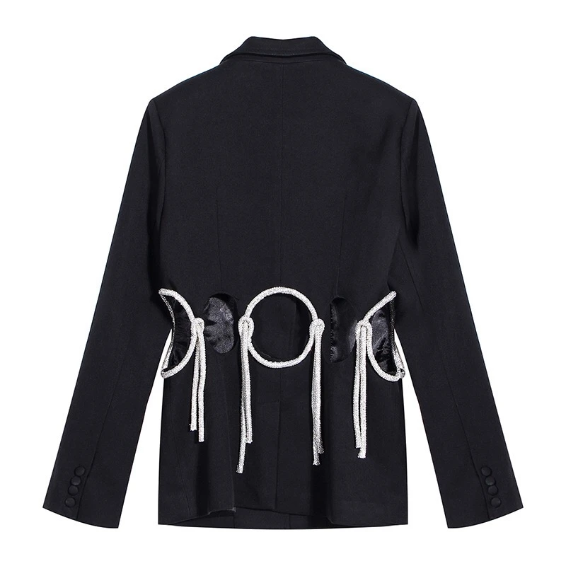

Женский Блестящий короткий Блейзер, черный свободный пиджак с отложным воротником и длинным рукавом, весна-осень 2020