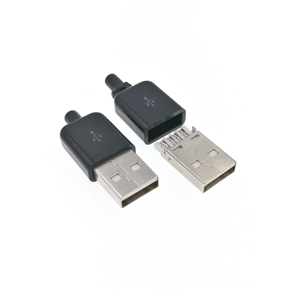 10 комплектов DIY USB 2,0 A штекер в сборке адаптер разъем розетка черный