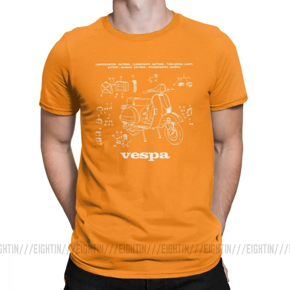 Vespa футболки запчасти скутер Италия уникальный ретро мотоцикл велосипед футболка мужская короткий рукав Винтаж тройники очищенный хлопок - Цвет: Оранжевый