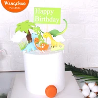 small dinosaur cake topper coconut tree happy birthday cake decoration green grass kids party supplies cake accessories