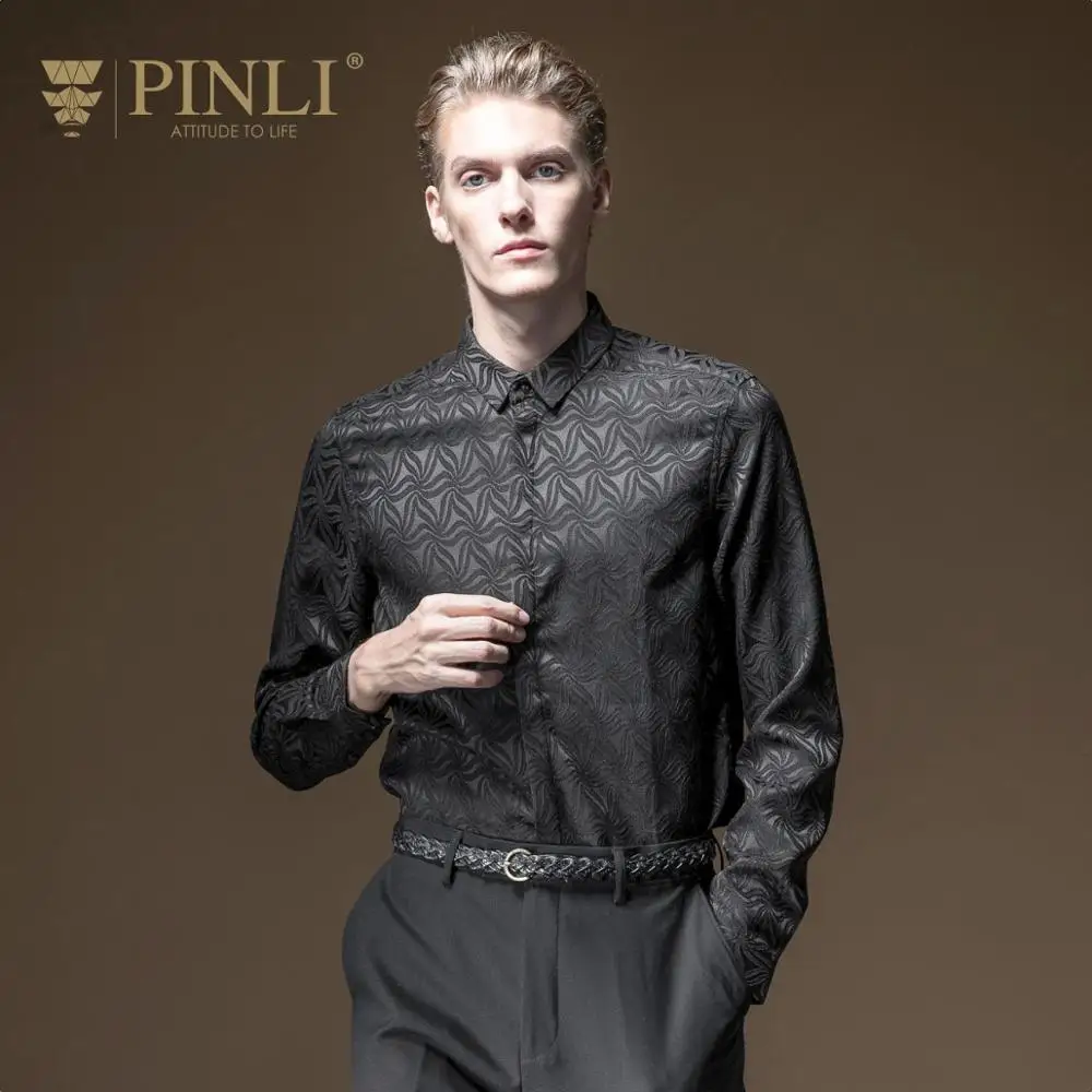 Blusas гавайская рубашка Pinli осень 2019 Новая мужская декорированная жаккардовая с