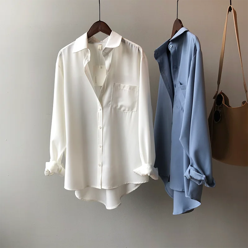 

Loose White Shirts for Women Turn-down Collar Solid Office Lady Long Sleeve Shirt Tops 2022 Korean Spring Summer Blouses