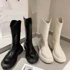 Женские сапоги на платформе, теплые зимние модные сапоги до середины икры с круглым носком, на молнии, на квадратном каблуке, 2022