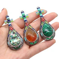 natural stone pendant fashion water drop shape rose quartz turquoises pendant charms jewelry necklace exquisite gift 28x66mm